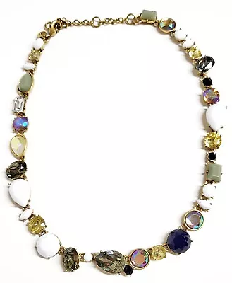 J.Crew Mixed Crystal And Stone Necklace Multi-Color Light Gold Ox Brass NWOT • $84