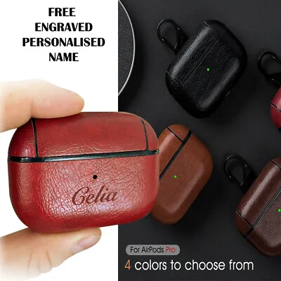 Personalised Name Case For Apple Airpods Pro 2 / 3 /2 PU Leather Anti-Lost +Hook • $19.95