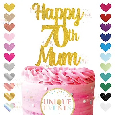 Happy 70th Mum Cake Topper Mum Seventy 70 Mother Mum Glitter Seventy 70 Birthday • £5.99