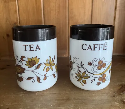 Vintage 1970s Tea Coffee Storage Jars Canisters Caddy Milk Glass Floral Retro • £14