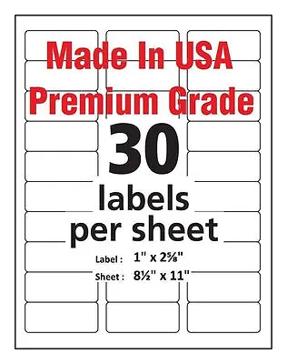 $16.99 • Buy Premium Shipping Address Mailing Labels-Made In USA-1  X 2 5/8 -30/sheet-30 UP