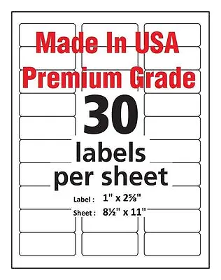 Premium Shipping Address Mailing Labels-Made In USA-1  X 2 5/8 -30/sheet-30 UP • $17.99