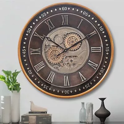 24 Inch Wall Clock With Moving GearsOversized Large Industrial Steampunk Wal... • $211.84