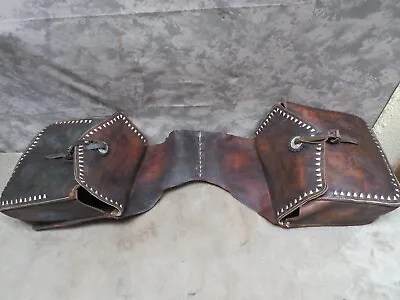 Vintage Biker Distressed Leather Motorcycle Saddle Bags Iron Horse Cavalry • $208.25