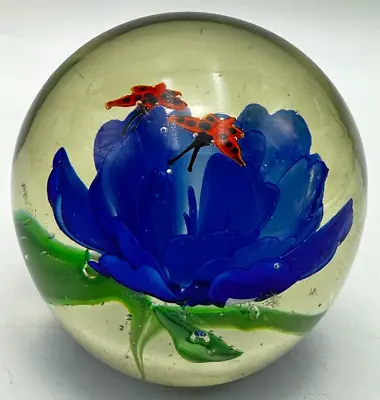 Vintage Glass Paperweight Butterflies And Flower Inside Art Office Home Decor • $21.96