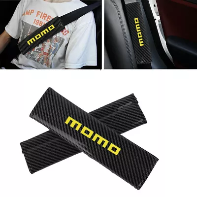 Universal MOMO Black Carbon Fiber Look Car Seat Belt Cover Shoulder Pad Protect • $12