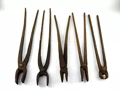 Lot Of (5) Blacksmiths Farriers Tongs 16  - 22  Long Tools • $49.99
