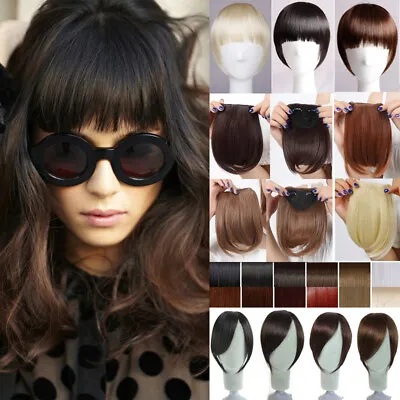 Clip In Bangs Fringe Fake Faux Hair Extension Brown Black Straight Hair Bang UK • £2.32