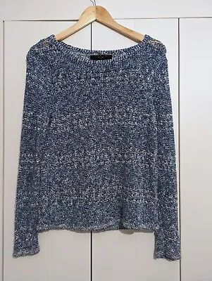 Rag & Bone Blue Jumper Size XS Oversized Open Knit Cotton Blend Pullover *Flaw • £35