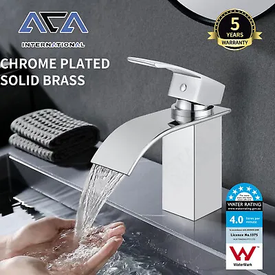 Bathroom Vanity Basin Mixer Tap Square Waterfall Faucet Brass Chrome Spout WELS • $72.25