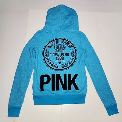 NWT Victorias Secret University Of Pink Zip Hoodie Jacket Blue Size Small Love  • $34.99