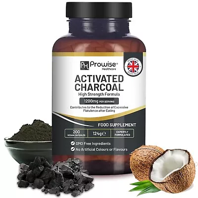 Activated Charcoal 200 Vegan Capsules | Relief Gas & Bloating | By Prowise UK • £12.49