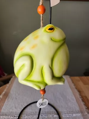 New With Tag Large Ceramic Bull Frog Hanging Bell Windchime W/smile Quote Cute! • $19.95
