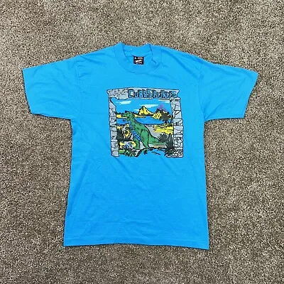 Vintage 90s Camp Cabasaurus Dinosaur T-shirt Size Medium Blue Tee T-Rex • $14.99
