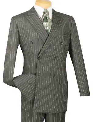 Men's Suit Gangster Pinstripe Double Breasted 6 Buttons Classic Fit DSS- 4 • $120