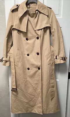 VTG Etienne Aigner Trench Spy Rain Coat Leather Trim Women  Academia 36” Bust • $59