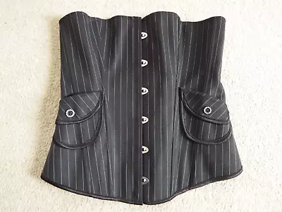 Black Pinstripe Overbust Corset Gothic Steampunk Fetish Burlesque Bustier SIze M • $37.32