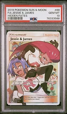 PSA 10 Jessie James Hidden Fates Full Art Trainer 68 Pokemon Sun Moon Meowth • $68.99