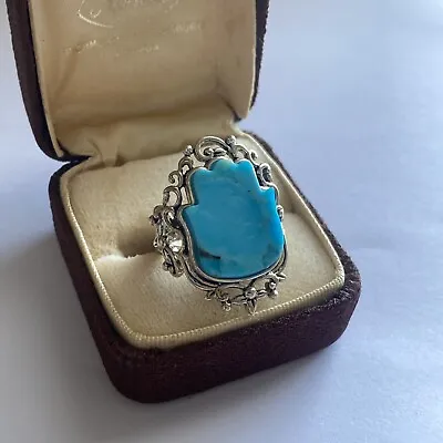 Vintage BBJ 925 Sterling Silver Turquoise Hand Ring Size 7 • $30