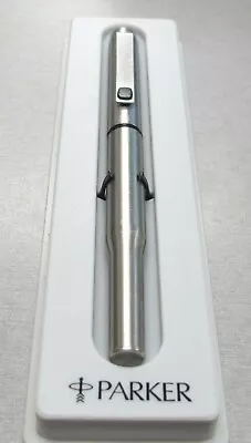 Parker 25 Fountain Pen Stainless Steel M Pt Black Logo With Converter In Box E * • $134.26