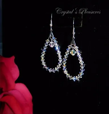 Aurora Borealis AB Made With Swarovski Element .925 SS DROPS WIRE EARRINGS • $15.95