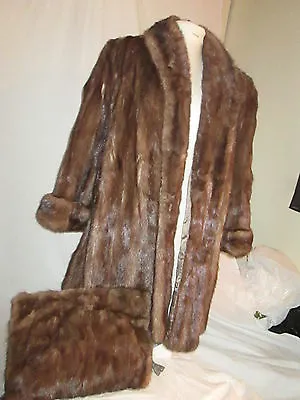 Peltz Furs Tourmaline Mink Stroller Coat W/Matching Large Clutch Handbag Size L • $350