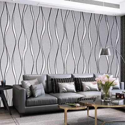 3D Damask Sliver Wave Wallpaper Roll Home Decor Silver Grey Wall Paper Rolls • £9.95