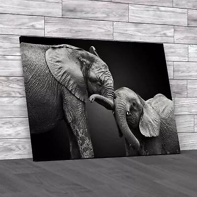 Loving Elephant With Infant Black White Canvas Print Large Picture Wall Art • £14.95