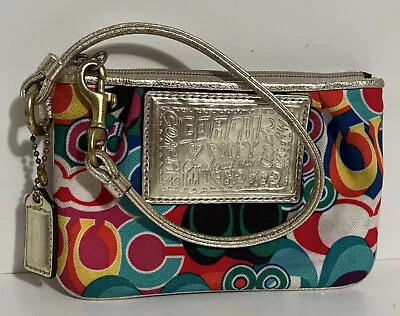 Coach Poppy Multi-color Signature & Metallic Gold Wristlet Small Purse • $29.95