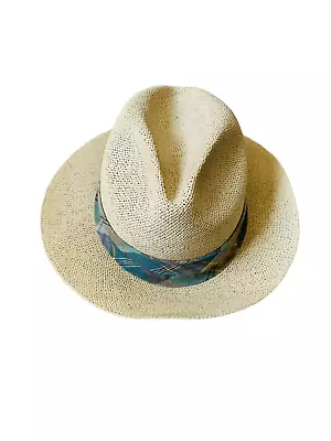 Vintage Mallory Hat By Stetson Straw Ribbon Fedora Sz Medium • $29.60