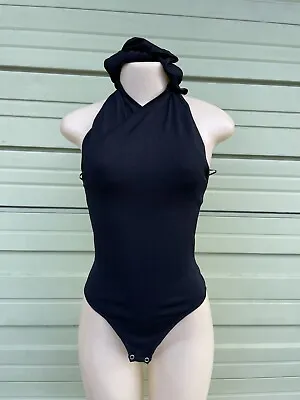 New ZARA Black Sleeveless Bodysuit Knit With Wrap And Hood Size S Small  #72727 • $20.99