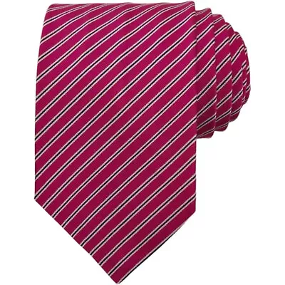 A&D Mens Classic Tie 3.5 Silk Cotton Blend Magenta Stripe Designer Necktie ITALY • $17.89