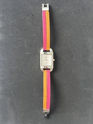 LADIES FOSSIL F2 Silver Watch Pink Orange Petite Leather Band BS1063 • $12