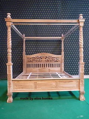 TEAK Super King Reproduction Natural Rustic Four Poster Queen Anne Canopy Bed • $2465.07