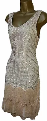 1920's Gatsby Vintage Charleston Sequin Beaded Tassel Flapper Dress Size M • £21