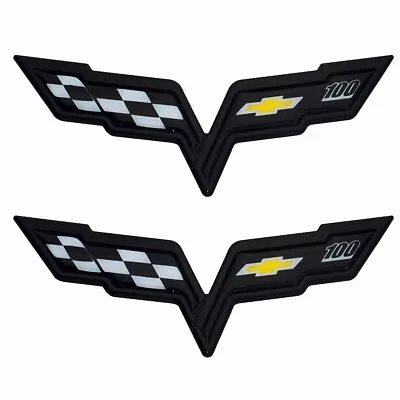 Pair Fits 2005-2013 Corvette C6 100th Emblem Front Rear Cross Flag Badge Black • $30