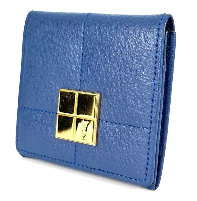 YSL YVES SAINT LAURENT Blue Leather Coin Wallet Purse • $166.16
