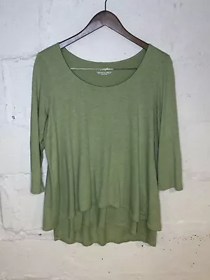 J Jill Pure Jill Shirt Womens Large Green Elliptical Layered Top 3/4 Sleeve • $19.60