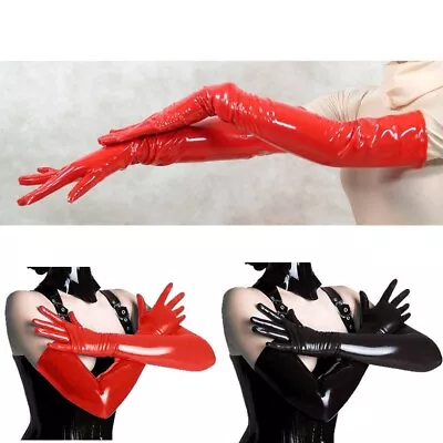 Women Shiny Wetlook Stretchy Fingerless Long Gloves Opera Party Clubwear Costume • $26.03