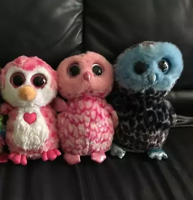 3x Medium Ty Beanie Boos Owls.   9”. (22cm)       *BNWT*          ( Lot:2) • $25