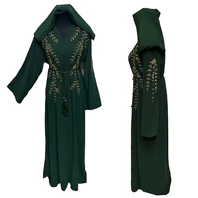 Luxury Green Chiffon Open Front Abaya With Hand Bead Works • £59.99