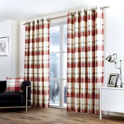 Ruby Balmoral Check Traditional Country Tartan Lined Eyelet Ring Top Curtains • £28.99