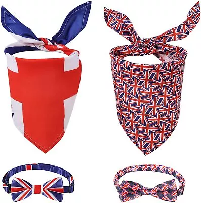 Union Jack Dog Puppy Cat Bandana And Bow Tie Set 4pcs Ready To Party • £3.99