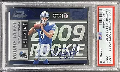 MATTHEW STAFFORD RC 2009 Playoff Contenders ROOKIE TICKET AUTO PSA 9 #101 QB • $399