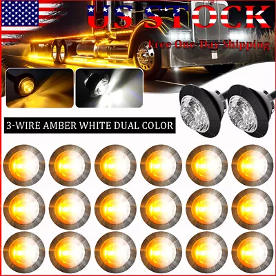 20x 12V Amber White LED Side Marker Lights Truck Trailer Round Bullet Dual Color • $29.98