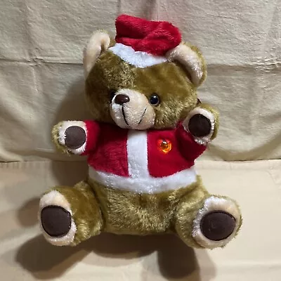 Vintage 1985 Christmas Musical Teddy Bear With Tag Light Up Heart Santa 12” • $58.64