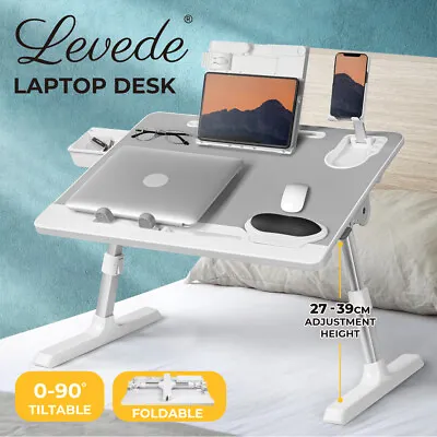Levede Laptop Desk Adjustable Stand Table Leather Foldable Tray Bed Sofa Office • $79.99