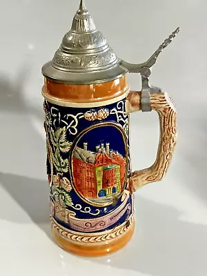 Vintage West Germany Lidded Beer Stein Mug Munchen Munich Cityscape Monk 10  • $19.37