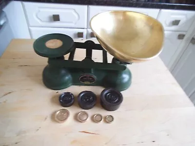 Vintage Salter's  Kitchen Scales With Brass Pan &  Imperial Weights • £20