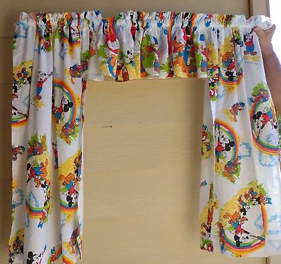 Walt Disney Curtains 2x Panels 1x Valance Donald Duck Mickey Mouse Friends • $13.99